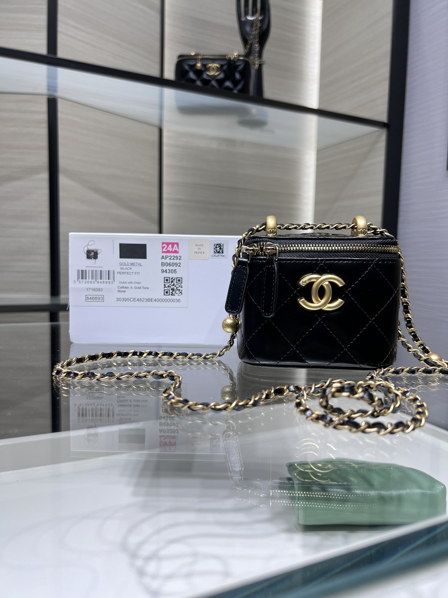 CHANEL Waxed Cowhide Double Gold Ball Box Bag AP2292