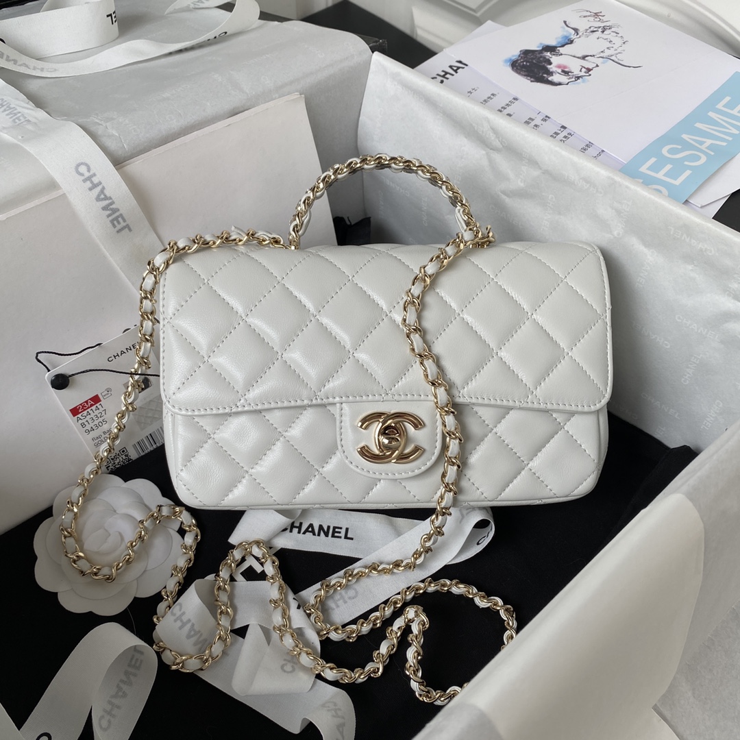 CHANEL 23A Diamond Handle CF Large Bag AS4141, 21cm