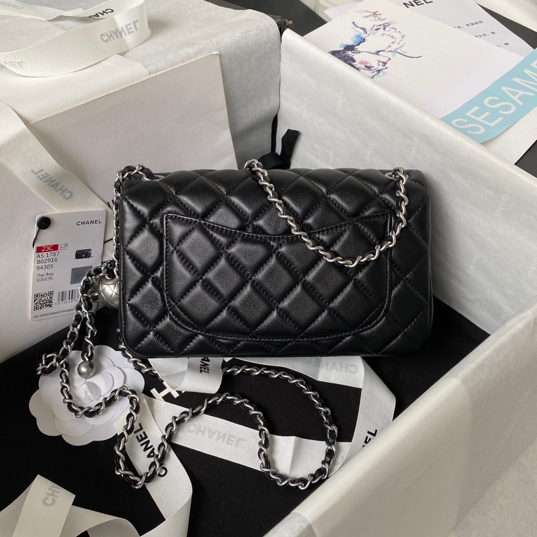 CHANEL 20cm CF Mini Flap Bag AS1787, Silver Ball Chain, 20cm