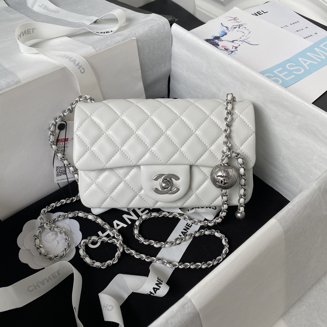 CHANEL 20cm CF Mini Flap Bag AS1787, Silver Ball Chain, 20cm