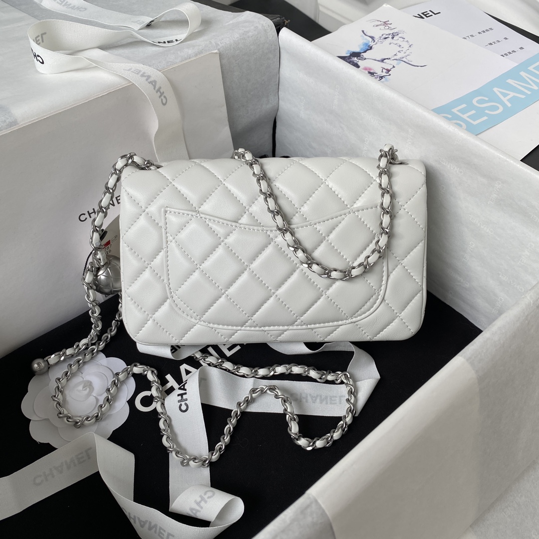 CHANEL 20cm CF Mini Flap Bag AS1787, Silver Ball Chain, 20cm