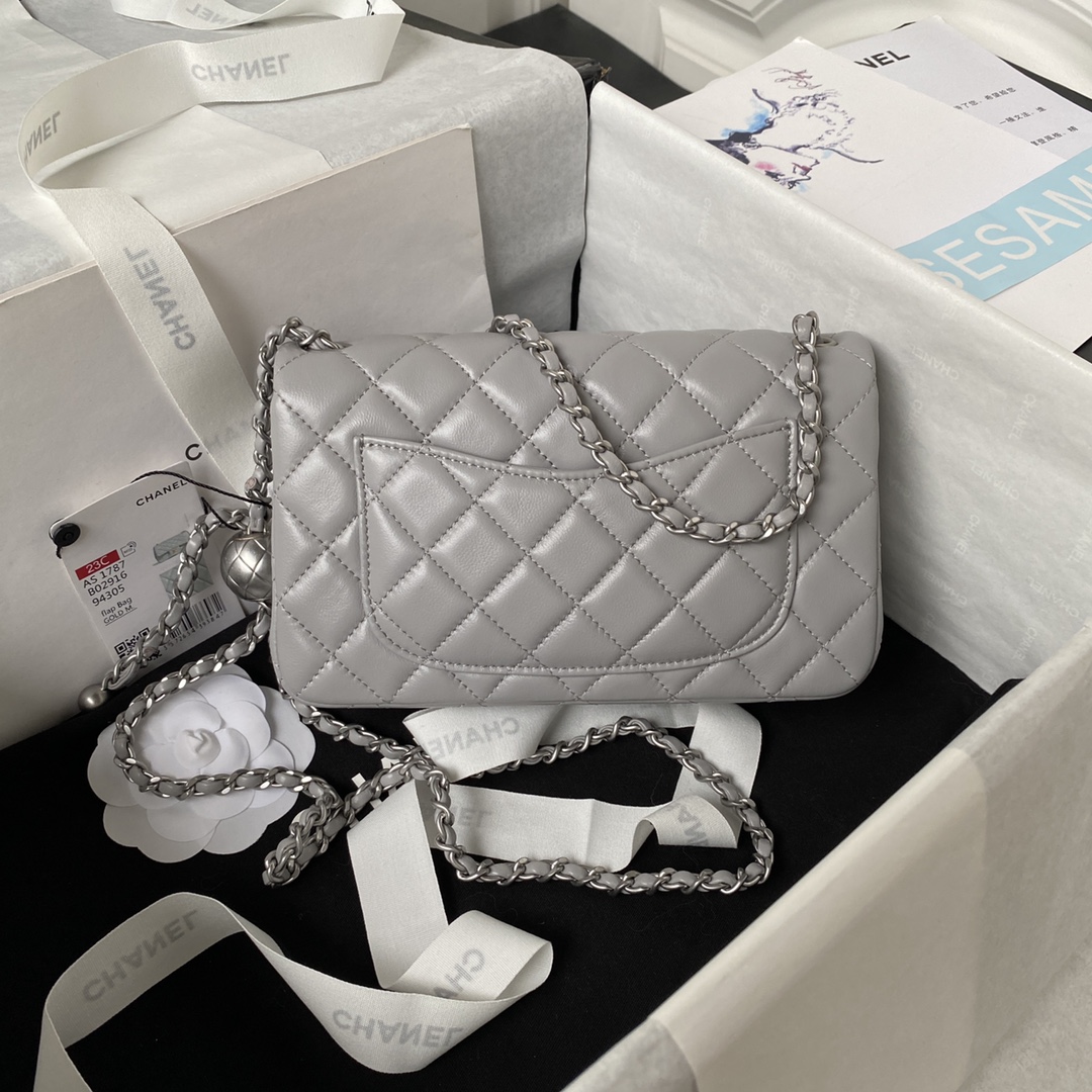 CHANEL 20cm CF Mini Flap Bag AS1787, Silver Ball Chain, 20cm