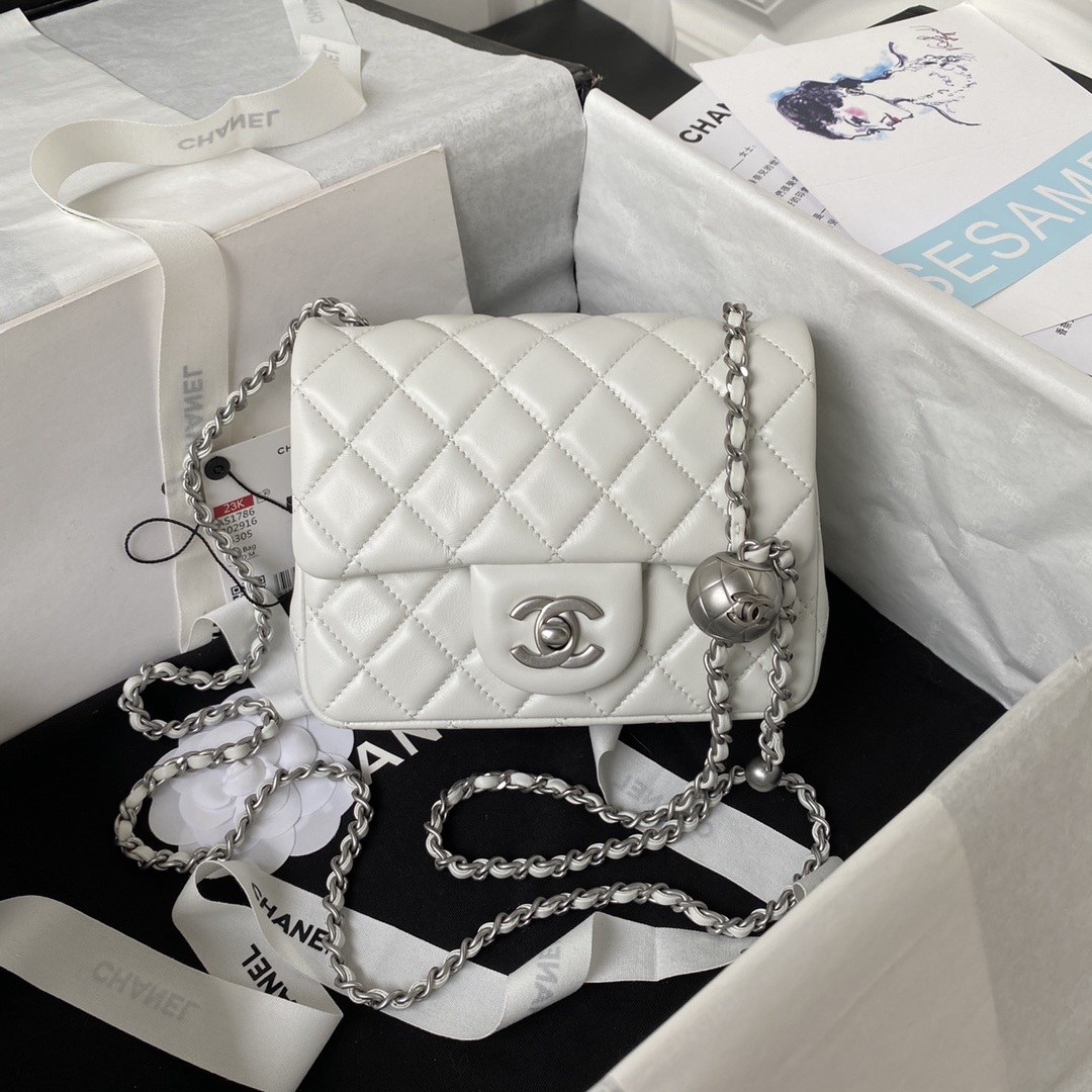 CHANEL 17cm CF Mini Flap Bag AS1786, Silver Ball Chain, 17cm