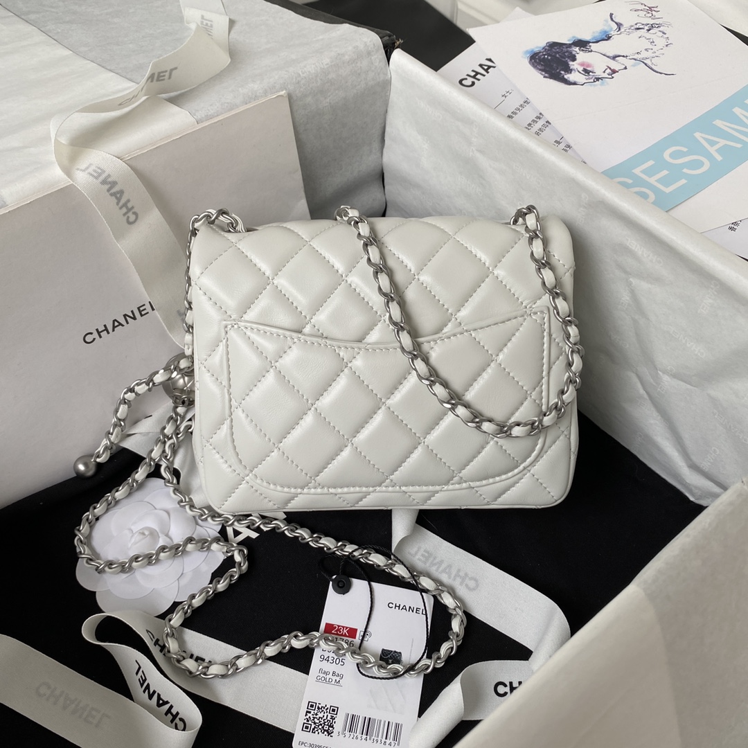 CHANEL 17cm CF Mini Flap Bag AS1786, Silver Ball Chain, 17cm