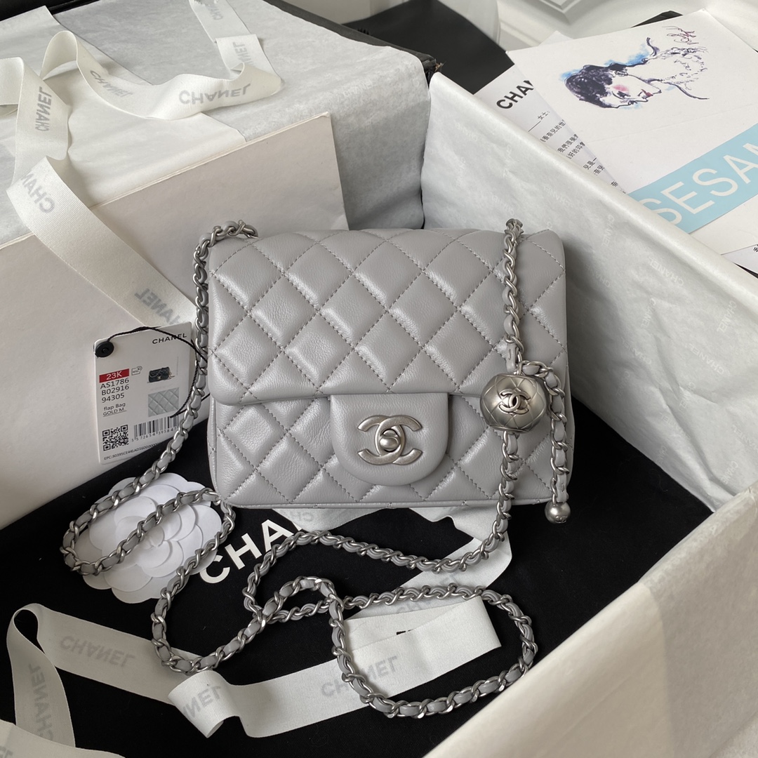 CHANEL 17cm CF Mini Flap Bag AS1786, Silver Ball Chain, 17cm