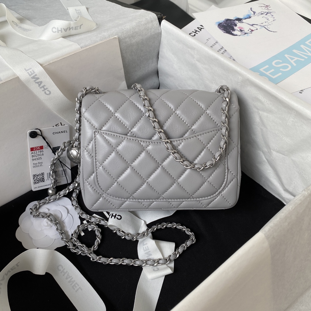 CHANEL 17cm CF Mini Flap Bag AS1786, Silver Ball Chain, 17cm