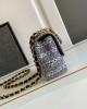 CHANEL 24SS Exclusive Woolen Pearl Square Bag, Black and White Stripes