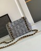 CHANEL 24SS Exclusive Woolen Pearl Square Bag, Black and White Stripes