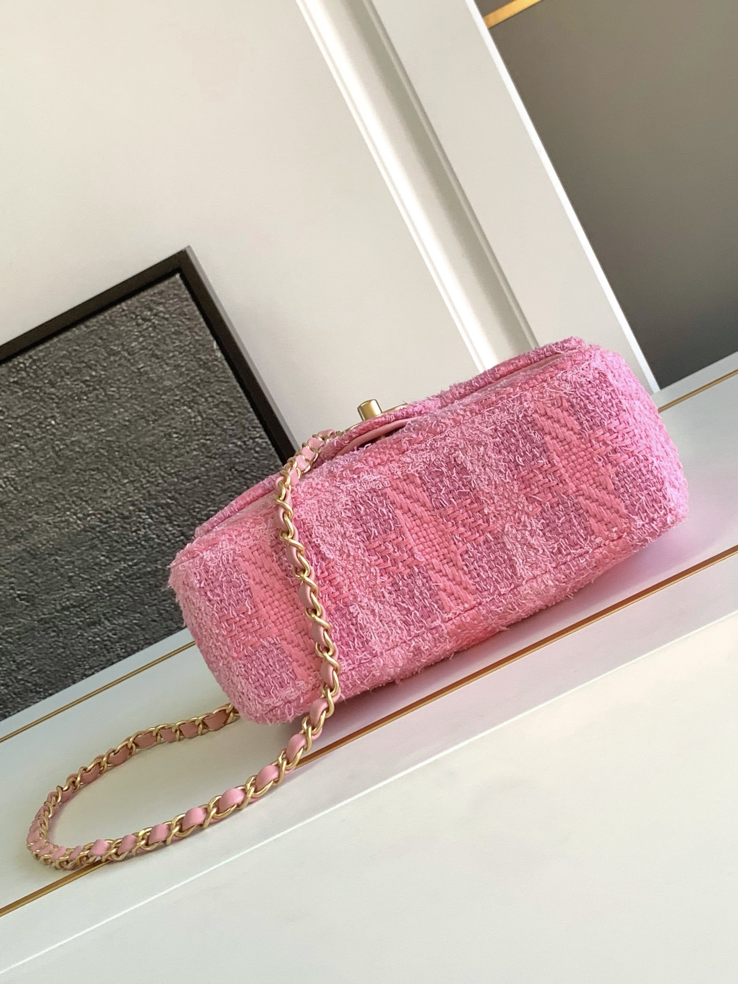 CHANEL 24P Large Pink Woolen Pearl Square Bag