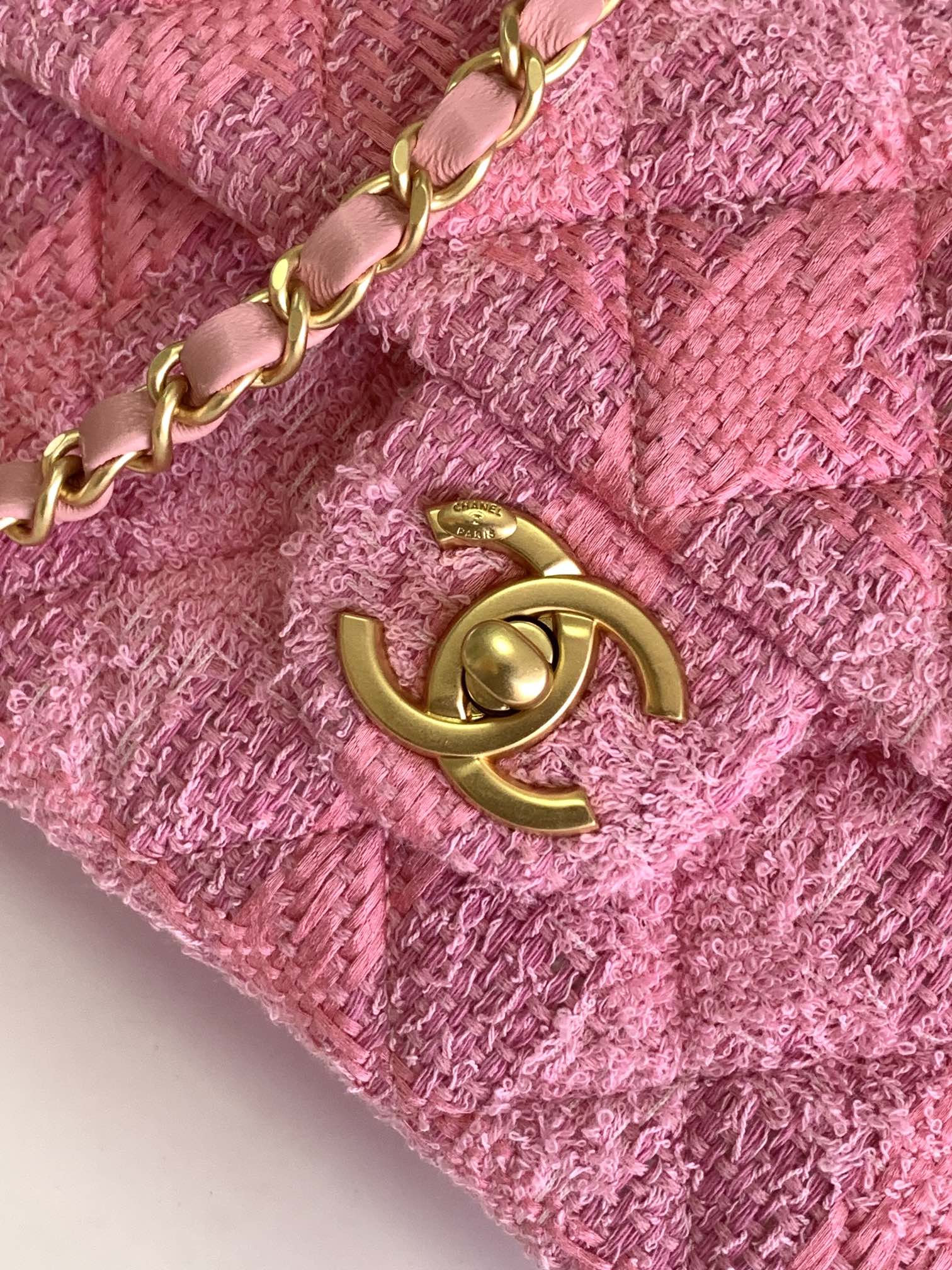 CHANEL 24P Large Pink Woolen Pearl Square Bag