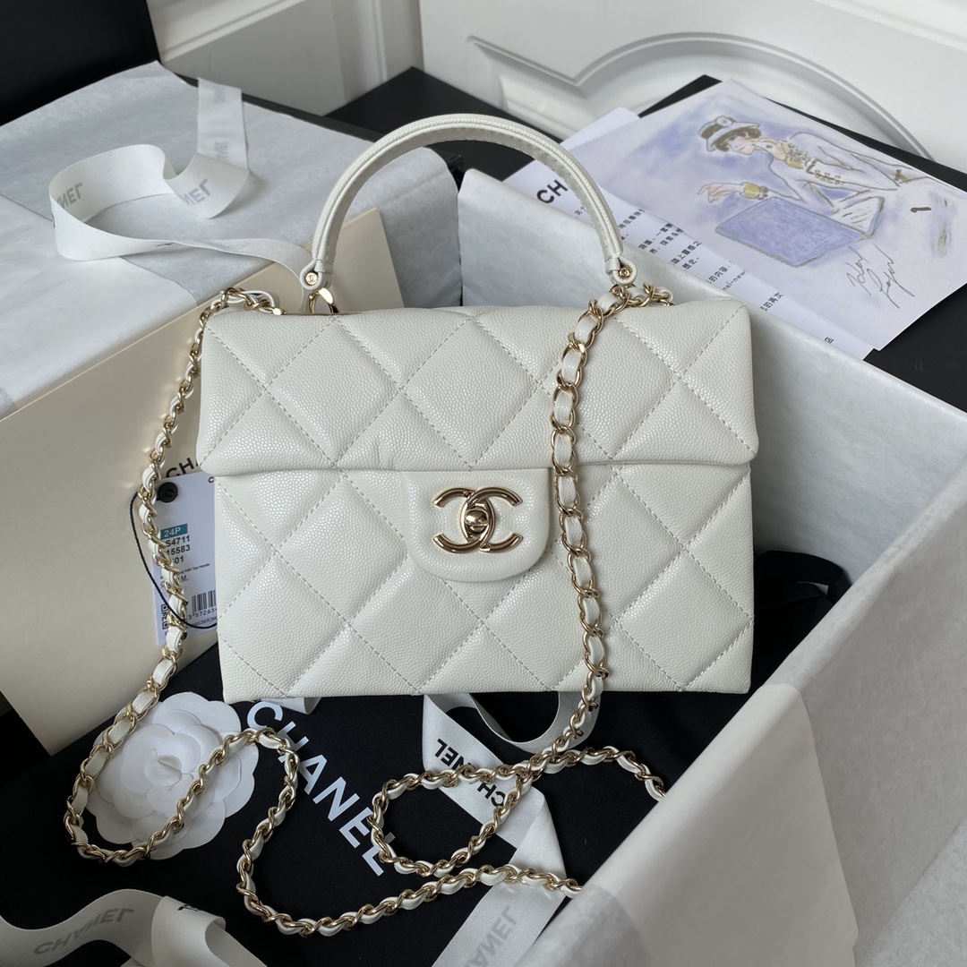 CHANEL 24p Lychee Leather Kelly Bag AS4711 16x21x9.5cm