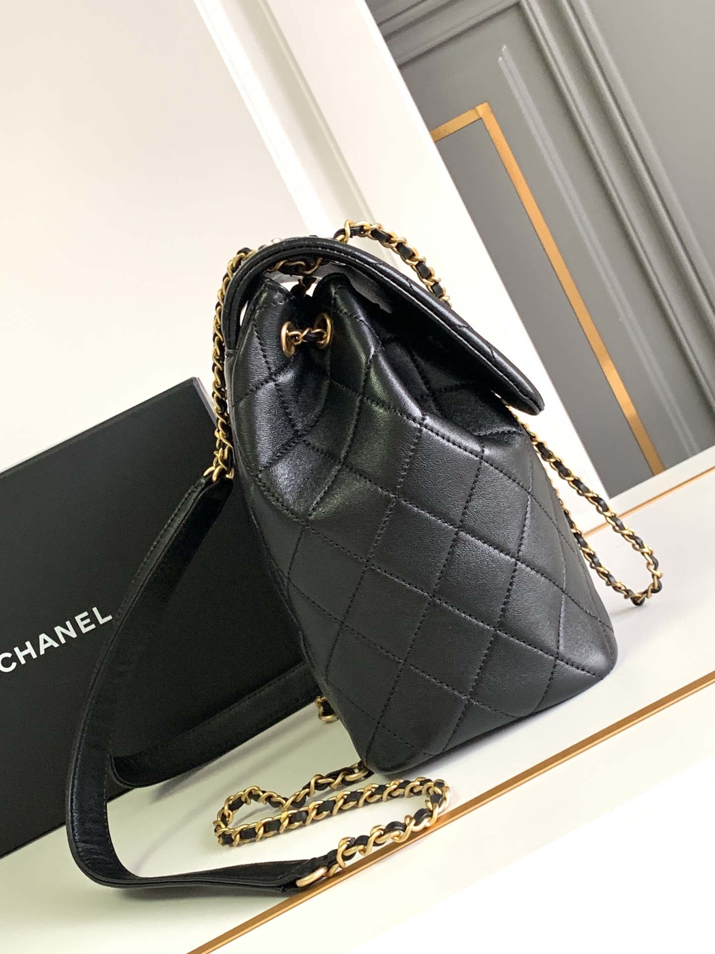 CHANEL 24p19 Series New Backpack Black Gold 25x23x13cm