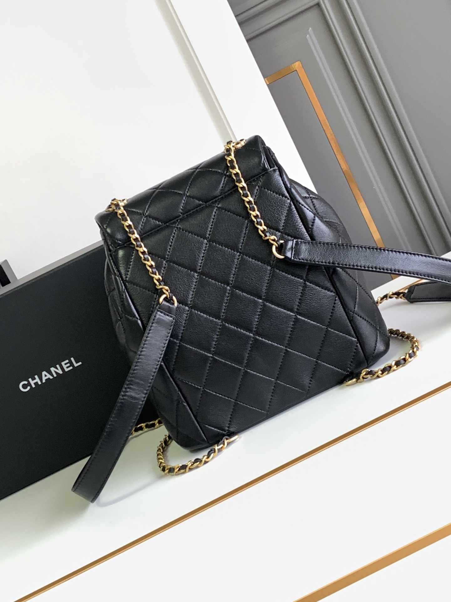 CHANEL 24p19 Series New Backpack Black Gold 25x23x13cm