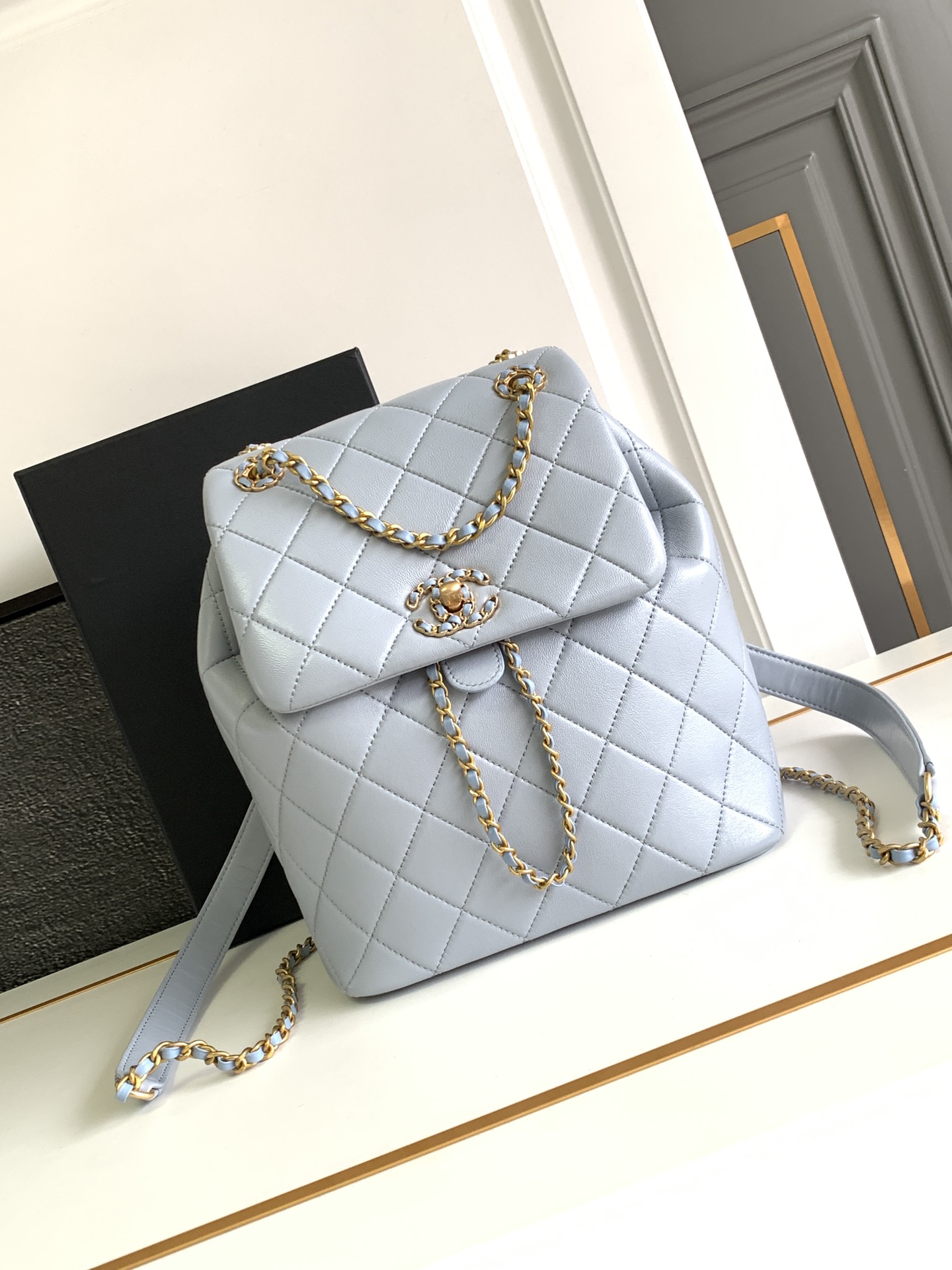 CHANEL 24ss Light Gray Blue Backpack