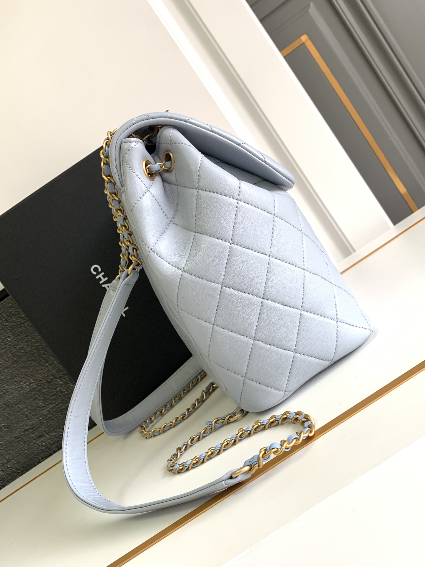 CHANEL 24ss Light Gray Blue Backpack