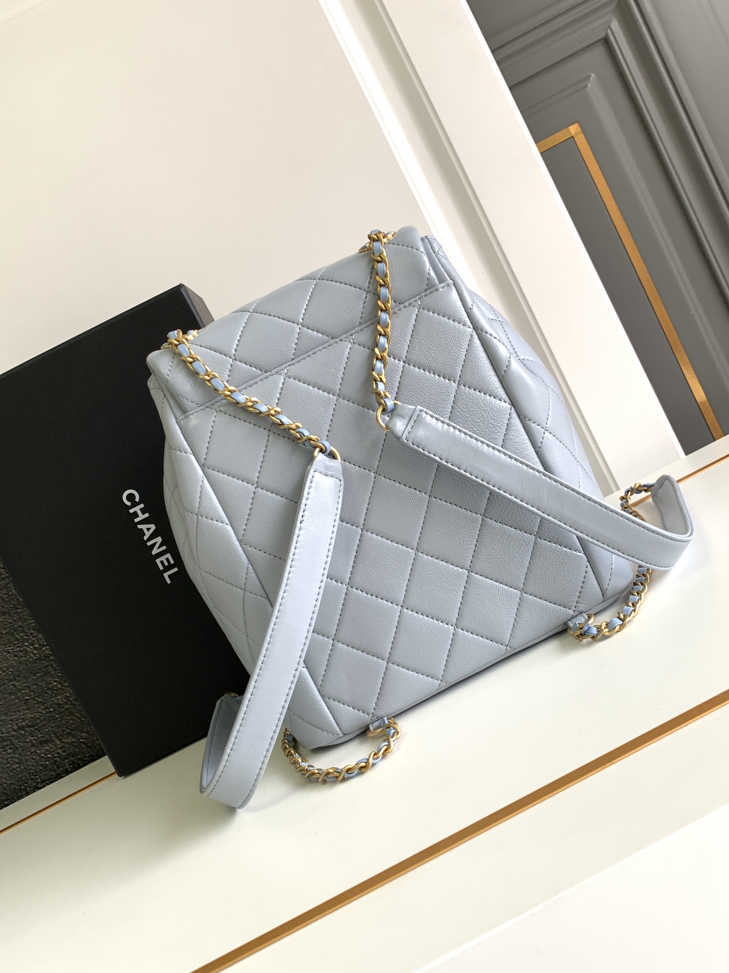 CHANEL 24ss Light Gray Blue Backpack