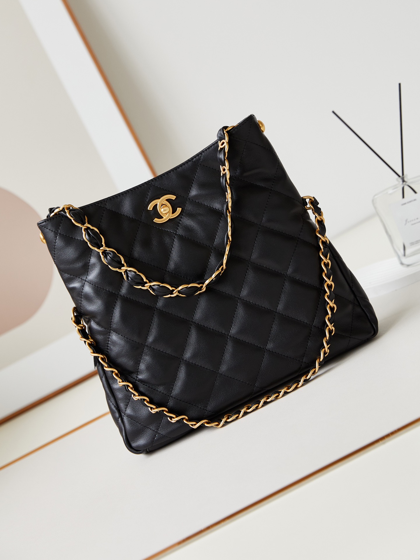 CHANEL 24P Hobo Armpit Bag Small Lambskin AS4754 28x30x7cm