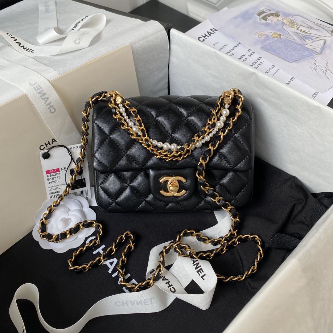 CHANEL 24P Pearl Chain Mini Bag AS4385 12.5x17x5cm