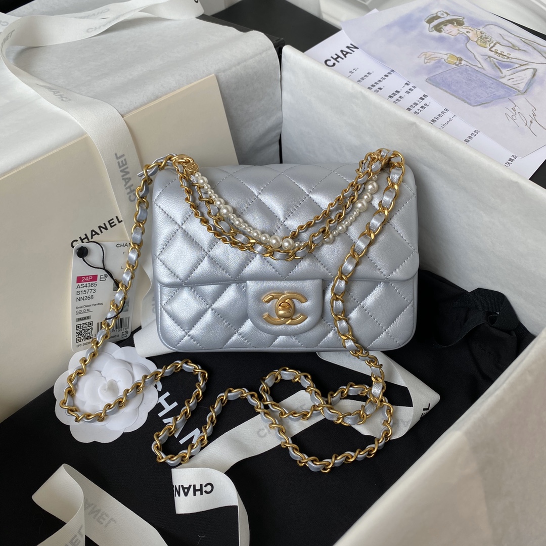 CHANEL 24P Pearl Chain Mini Bag AS4385 12.5x17x5cm