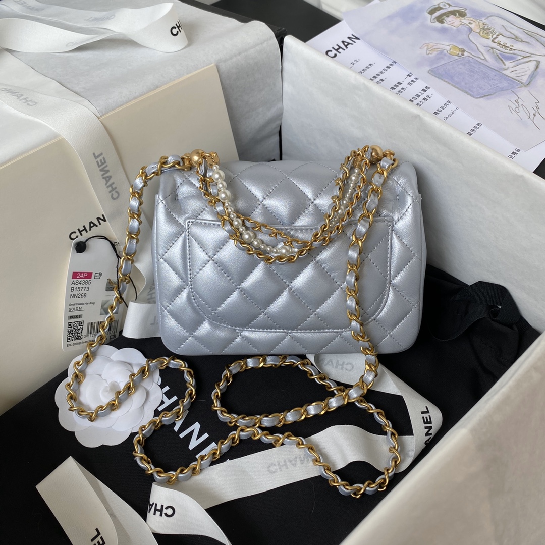 CHANEL 24P Pearl Chain Mini Bag AS4385 12.5x17x5cm