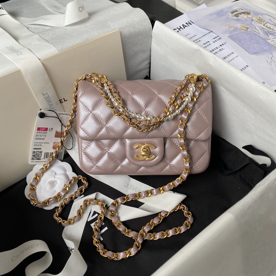 CHANEL 24P Pearl Chain Mini Bag AS4385 12.5x17x5cm