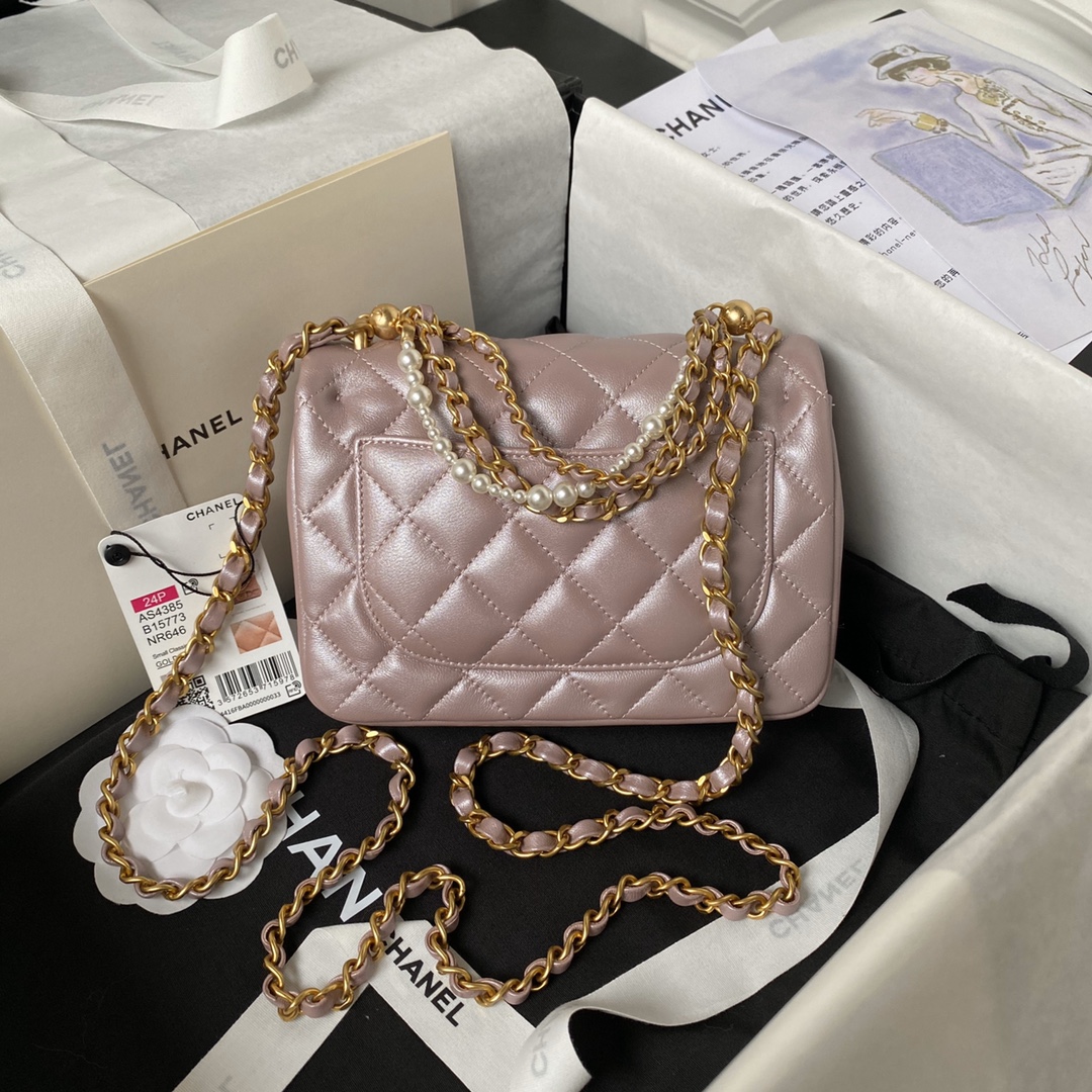 CHANEL 24P Pearl Chain Mini Bag AS4385 12.5x17x5cm