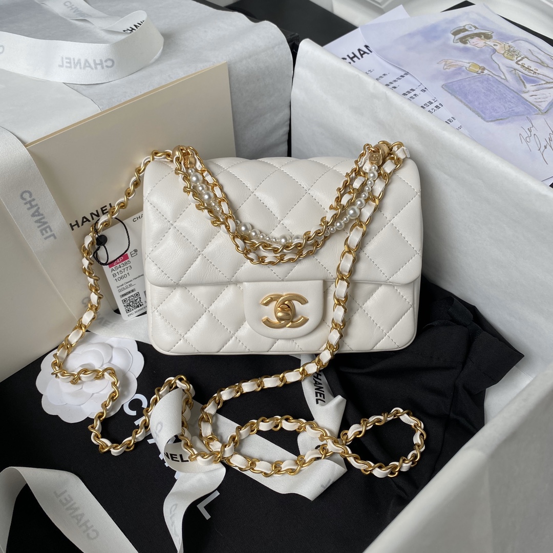 CHANEL 24P Pearl Chain Mini Bag AS4385 12.5x17x5cm