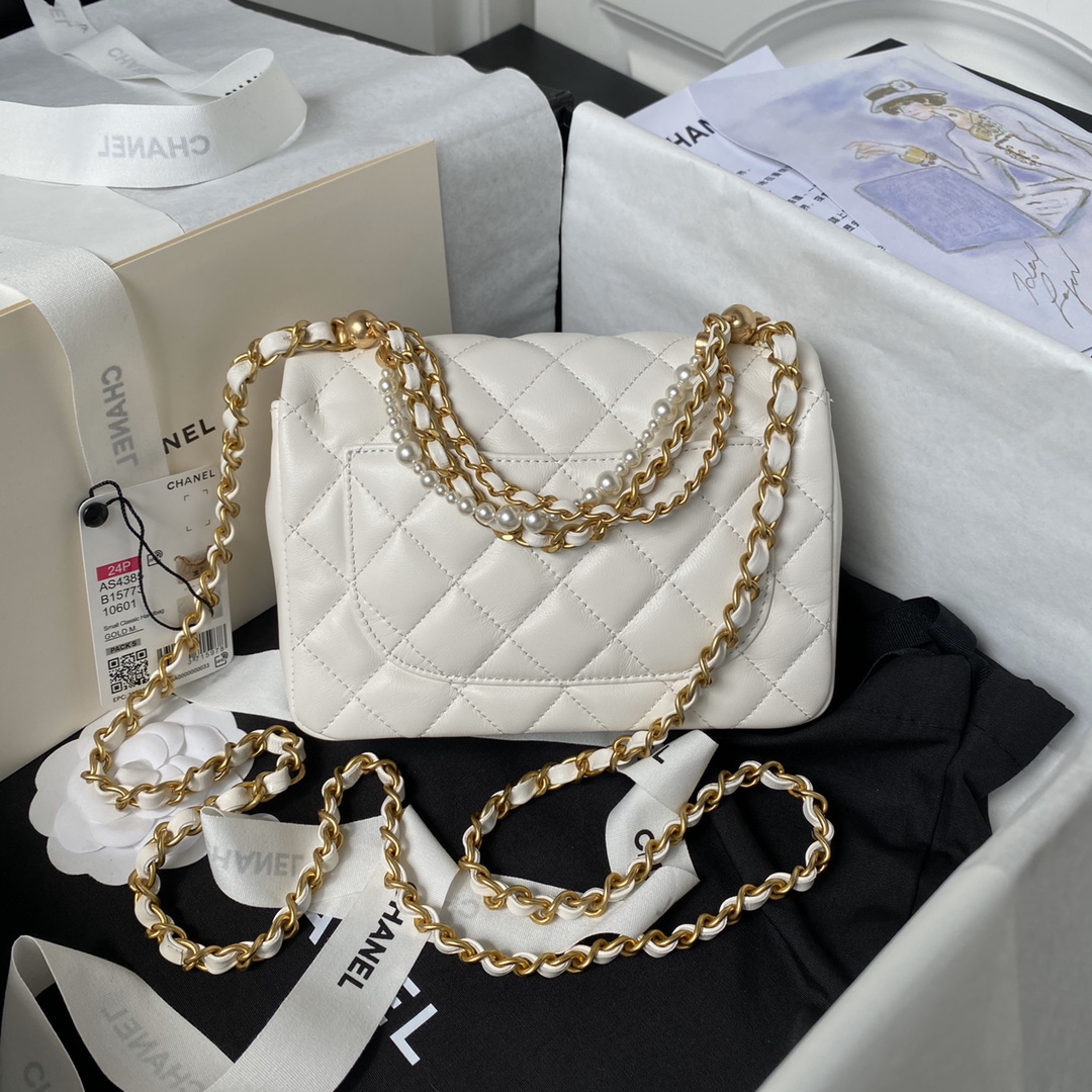 CHANEL 24P Pearl Chain Mini Bag AS4385 12.5x17x5cm