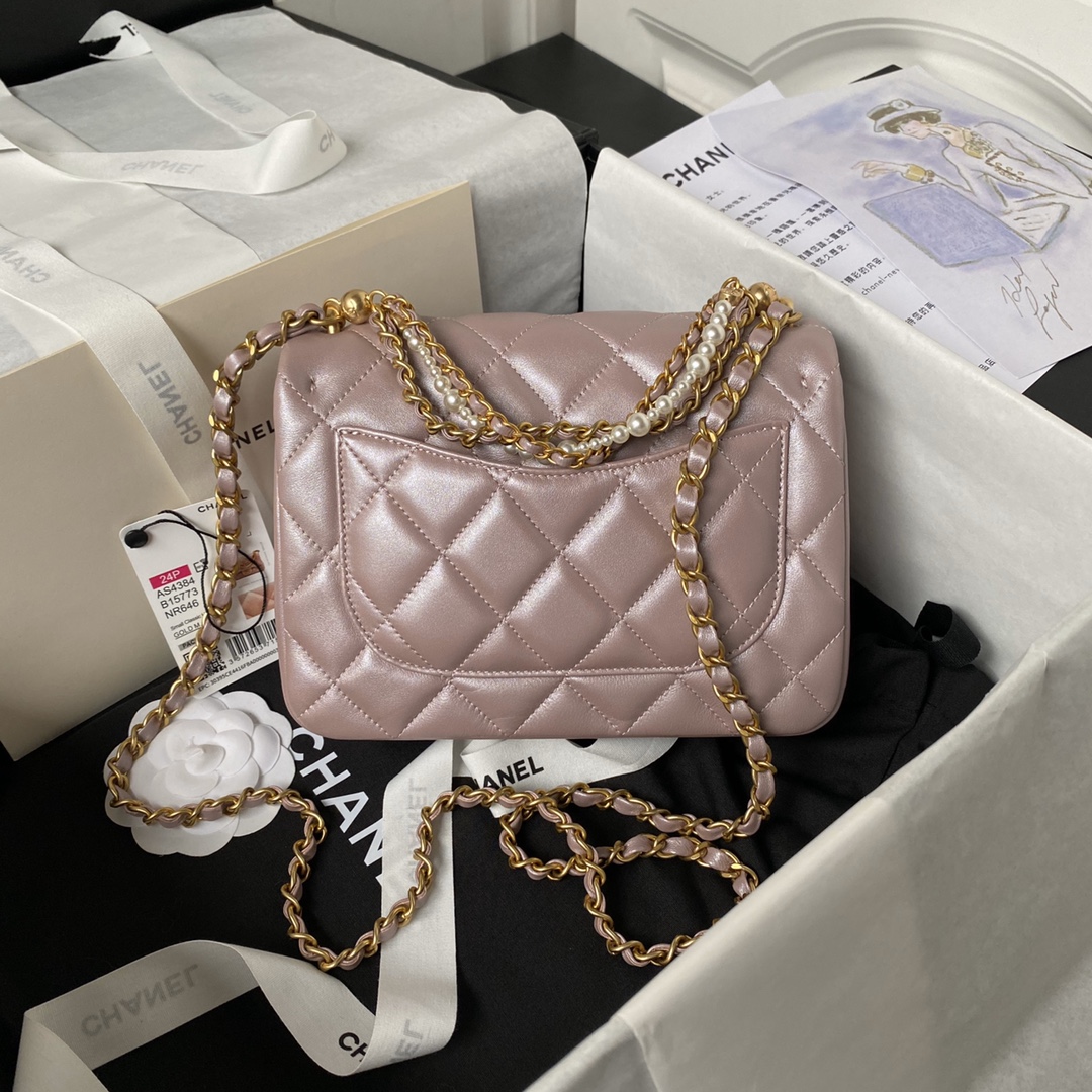 CHANEL 24P Pearl Chain Mini Bag AS4384 14.5x19.5x7.5cm