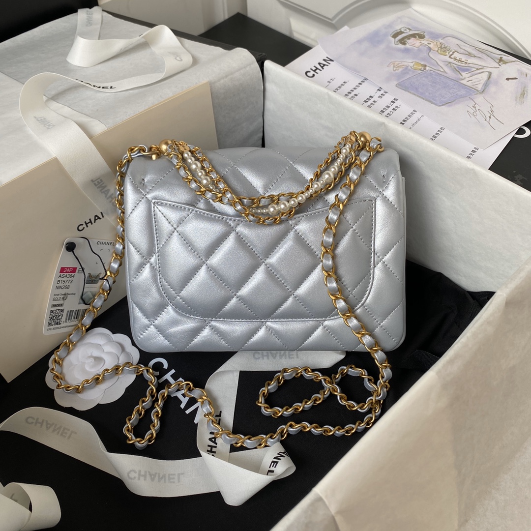 CHANEL 24P Pearl Chain Mini Bag AS4384 14.5x19.5x7.5cm