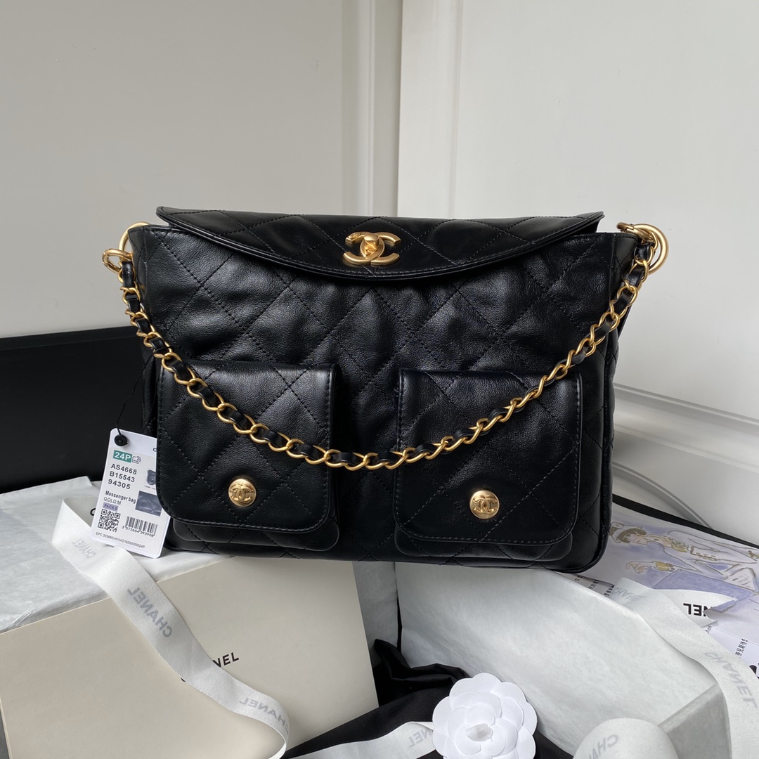 CHANEL 24P Hobo Hippie Messenger Bag AS4668 21.5x30x5cm