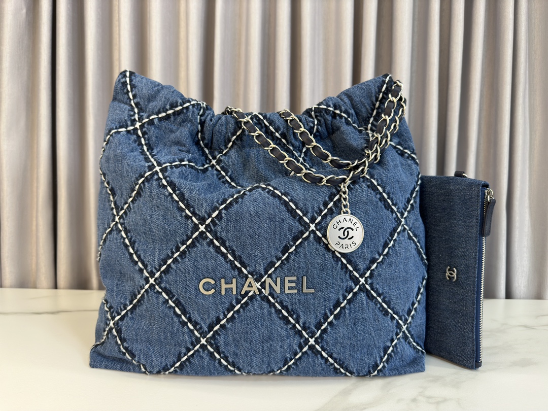 CHANEL 24P 22 Bag Denim Small AS3260 39x42x8cm