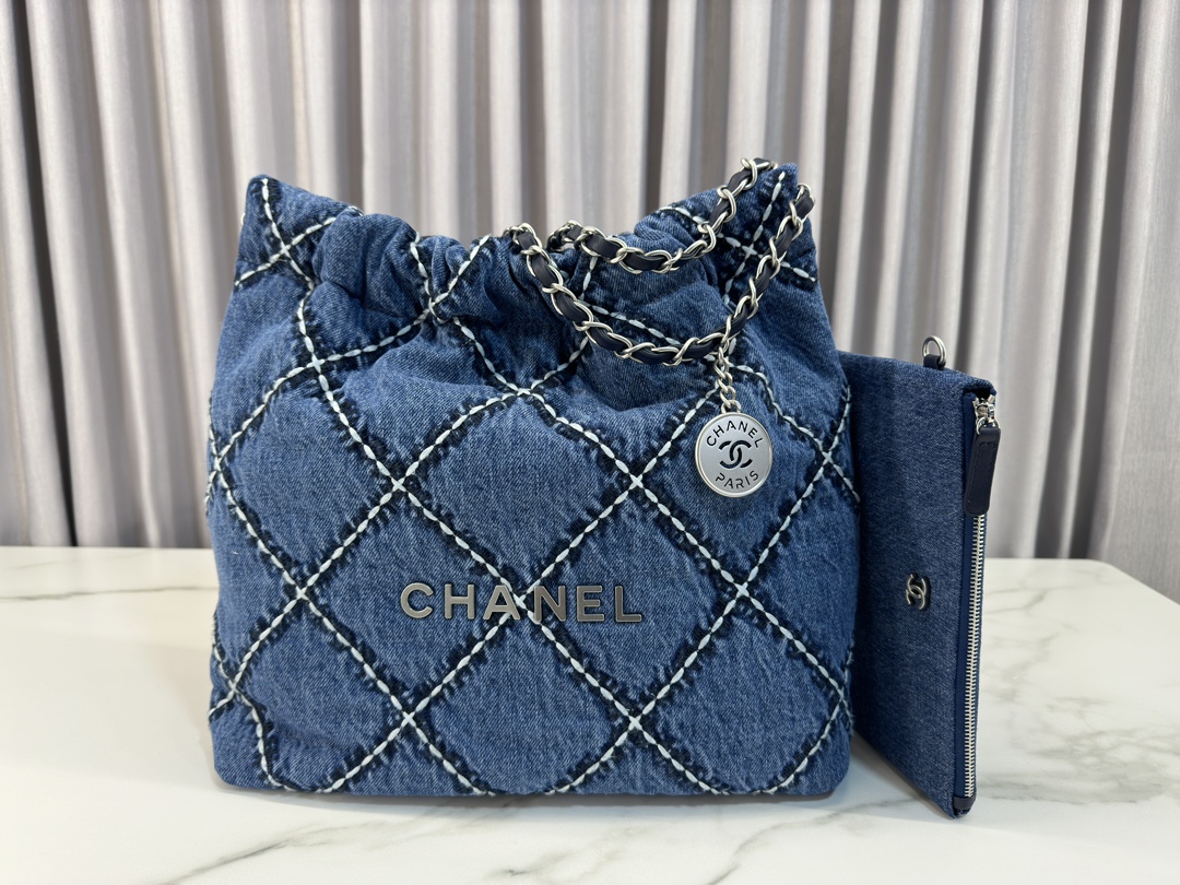 CHANEL 24P 22 Bag Denim Small AS3260 35x37x7cm