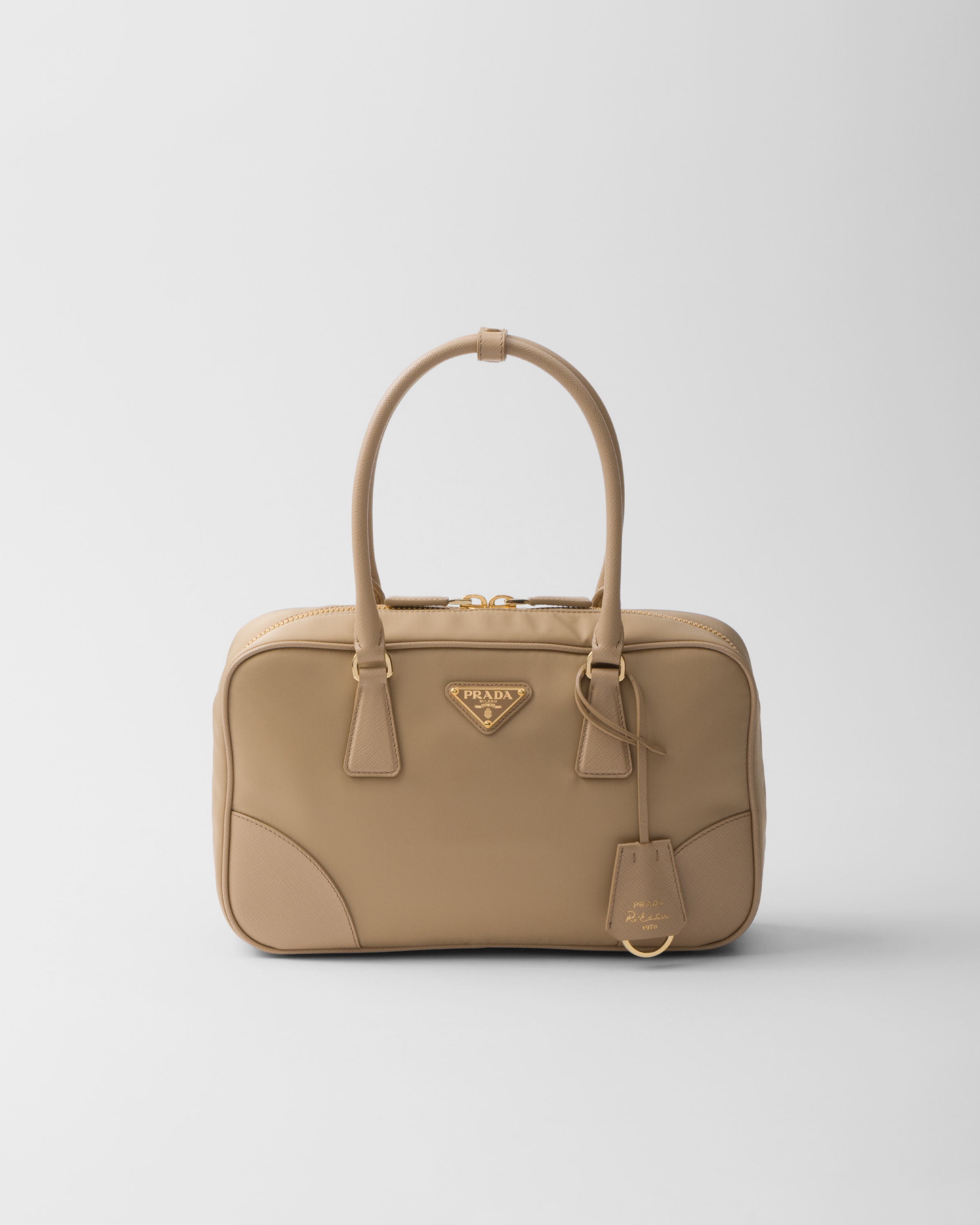 PRADA Re-Edition 1978 medium Re-Nylon and Saffiano leather two-handle bag 1BB115_R064_F0040_V_OOO