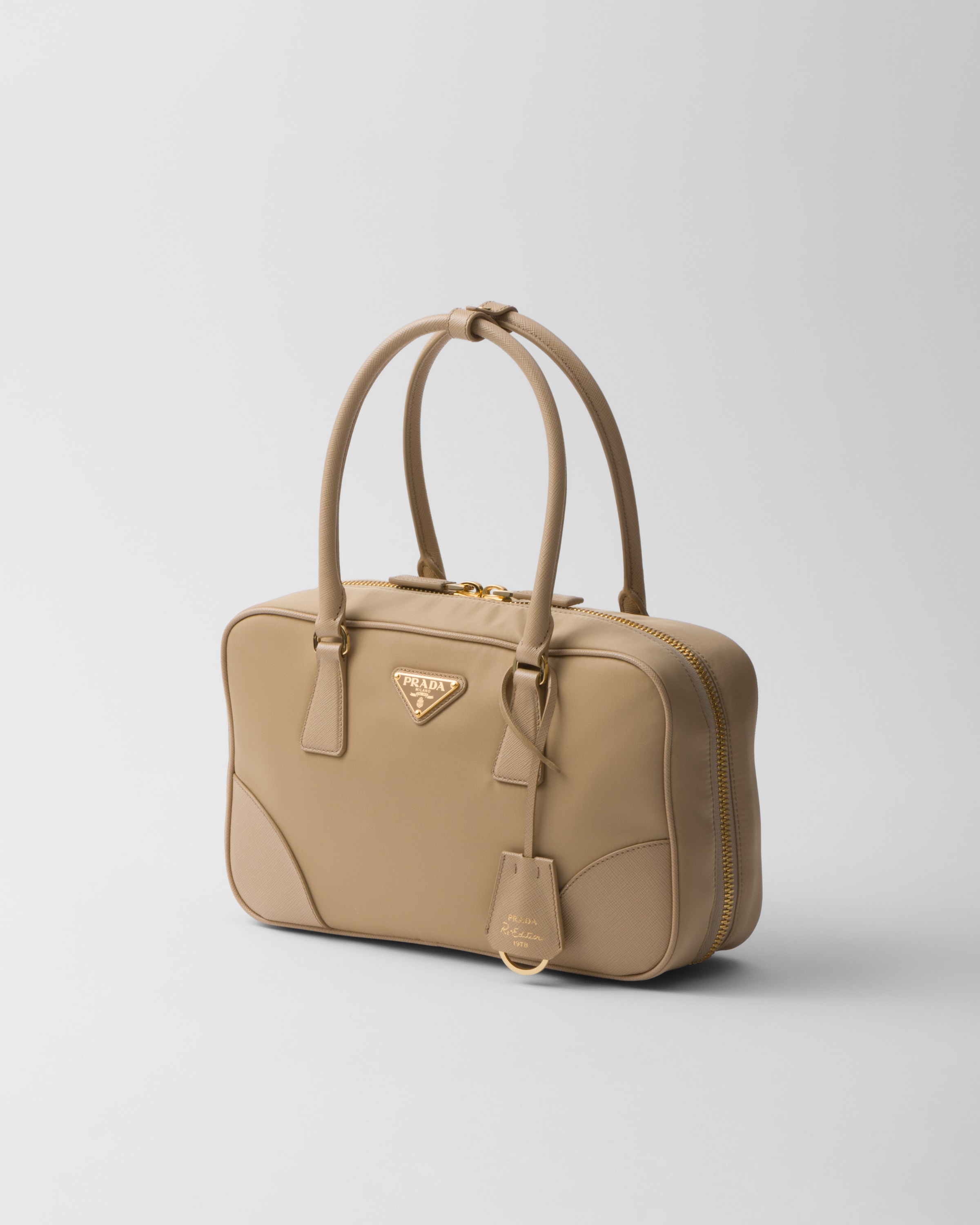 PRADA Re-Edition 1978 medium Re-Nylon and Saffiano leather two-handle bag 1BB115_R064_F0040_V_OOO