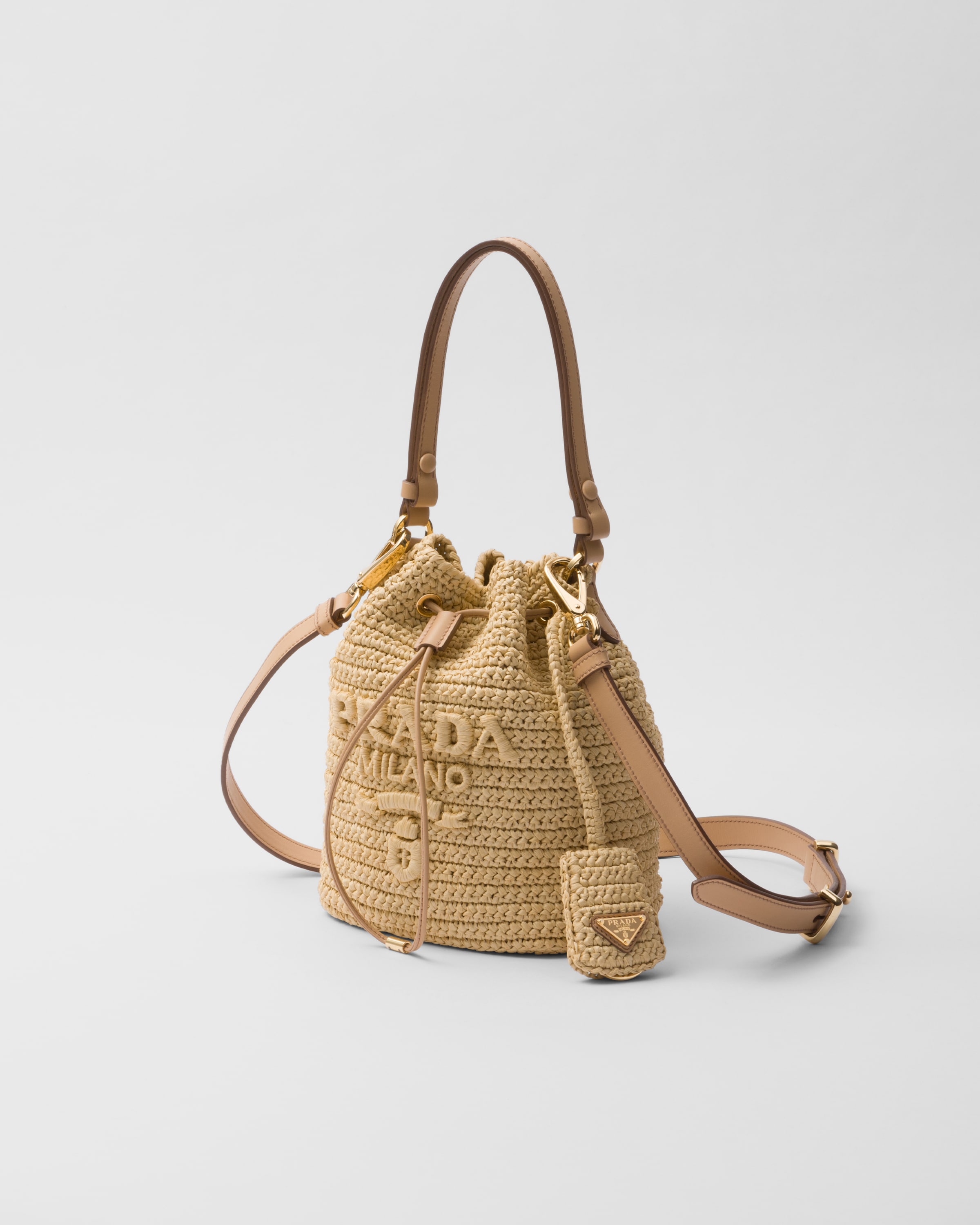 PRADA Crochet and leather mini-bucket bag 1BE068_2M2T_F0018_V_OUO