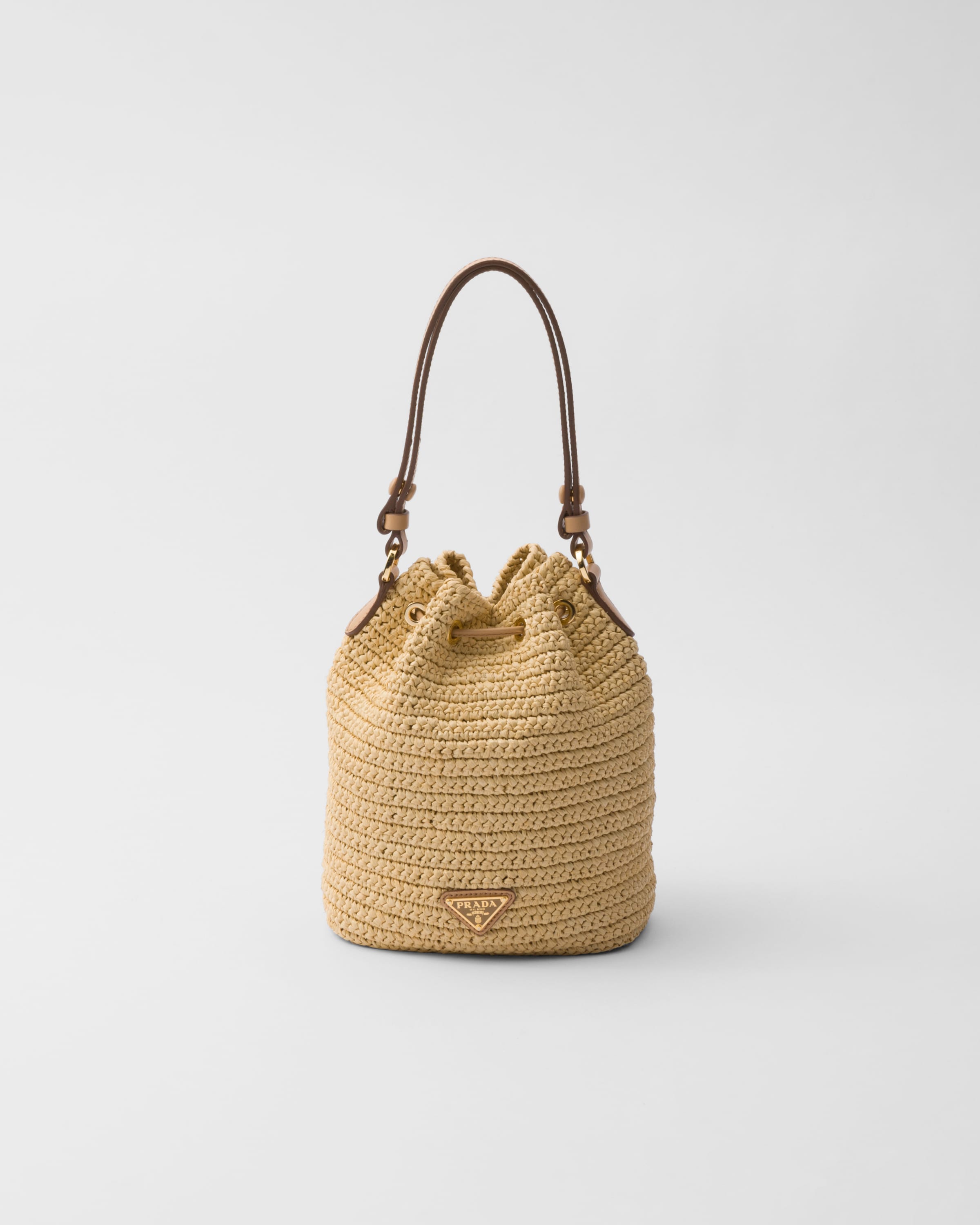 PRADA Crochet and leather mini-bucket bag 1BE068_2M2T_F0018_V_OUO