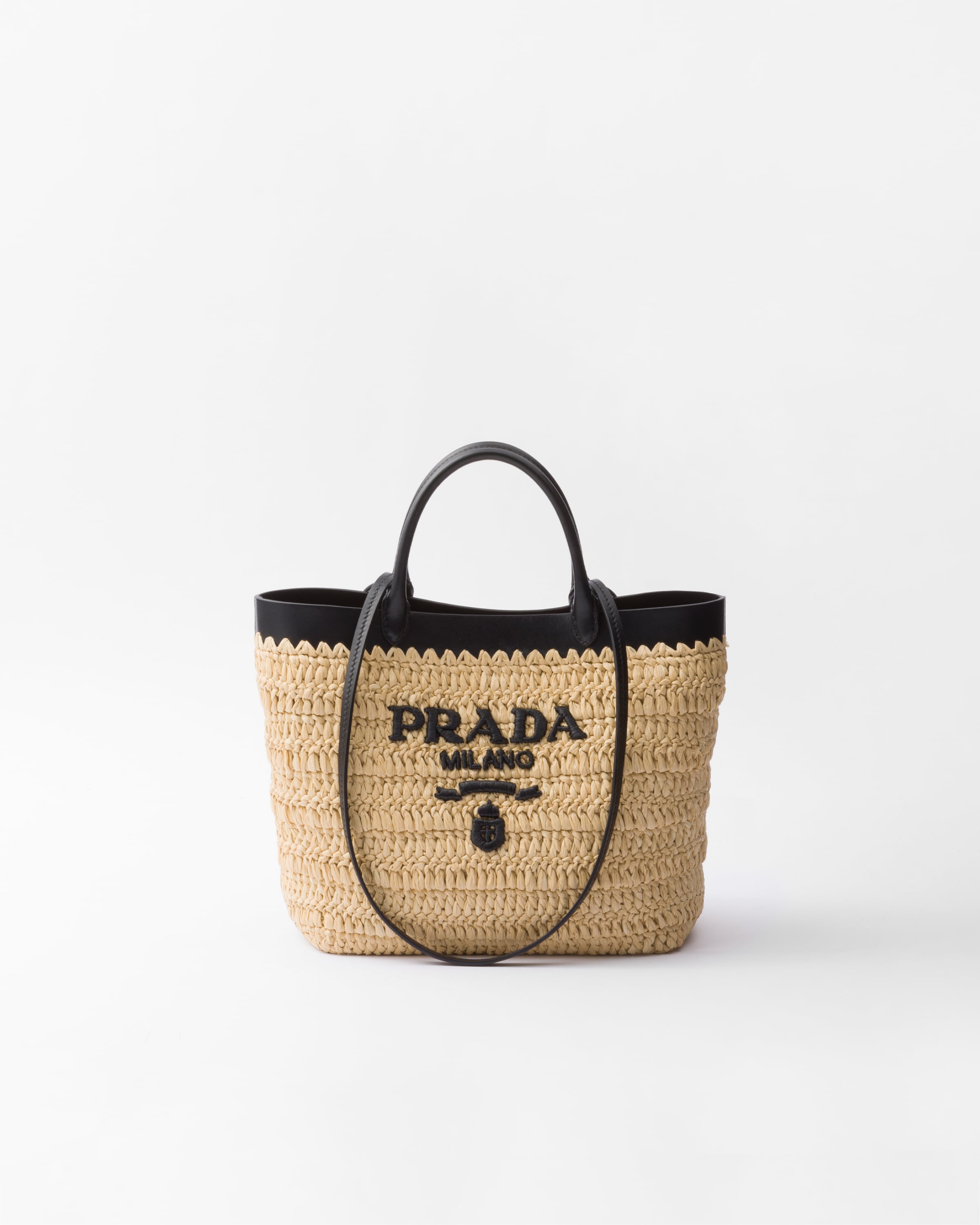 PRADA Small crochet and leather tote bag 1BG500_2M2Q_F0I55_V_GOO