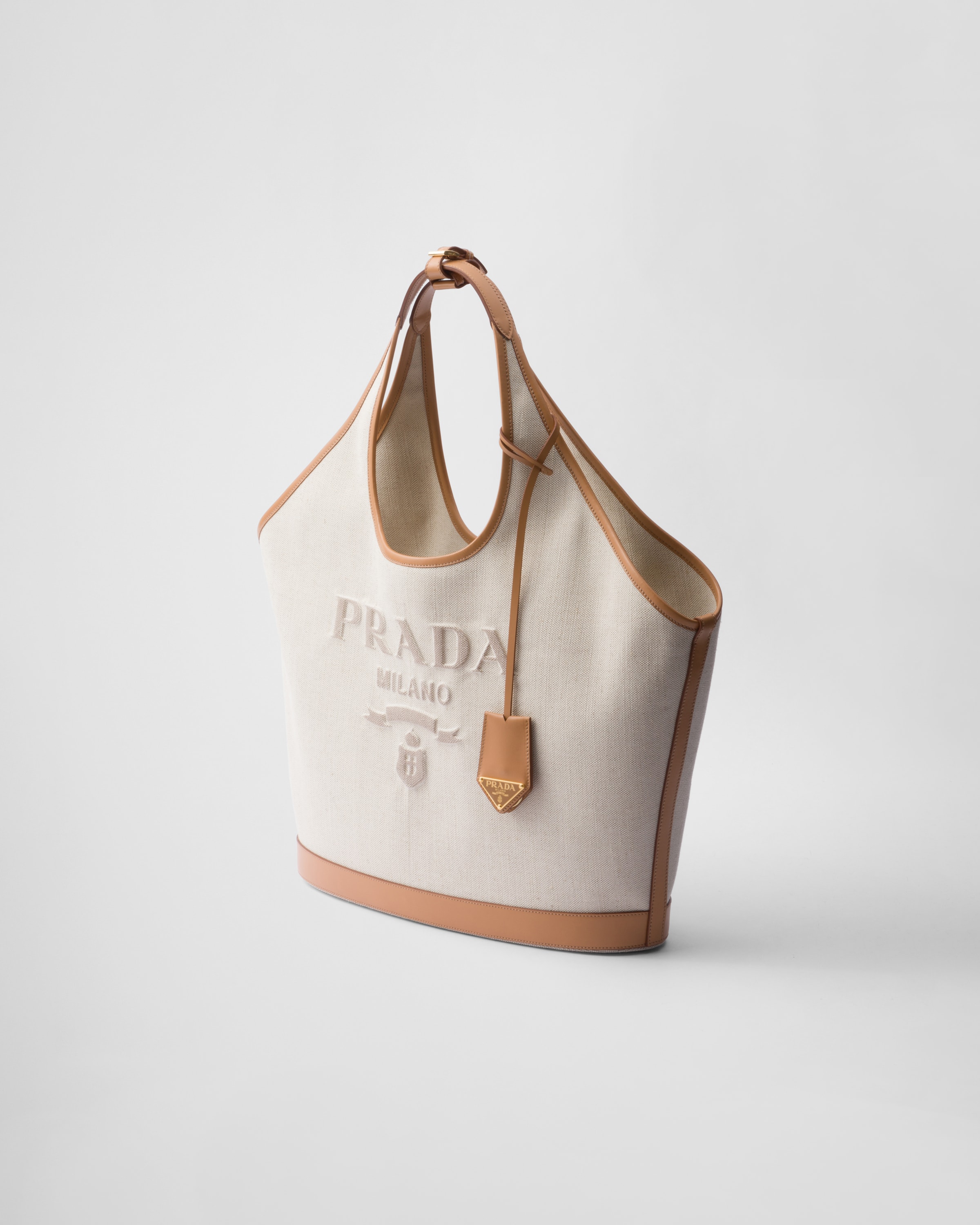 PRADA Large linen blend and leather tote bag 1BG472_2DLI_F0018_V_OAH