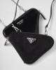 PRADA Triangular embellished satin and leather mini-pouch 1NR015_2AWL_F0002