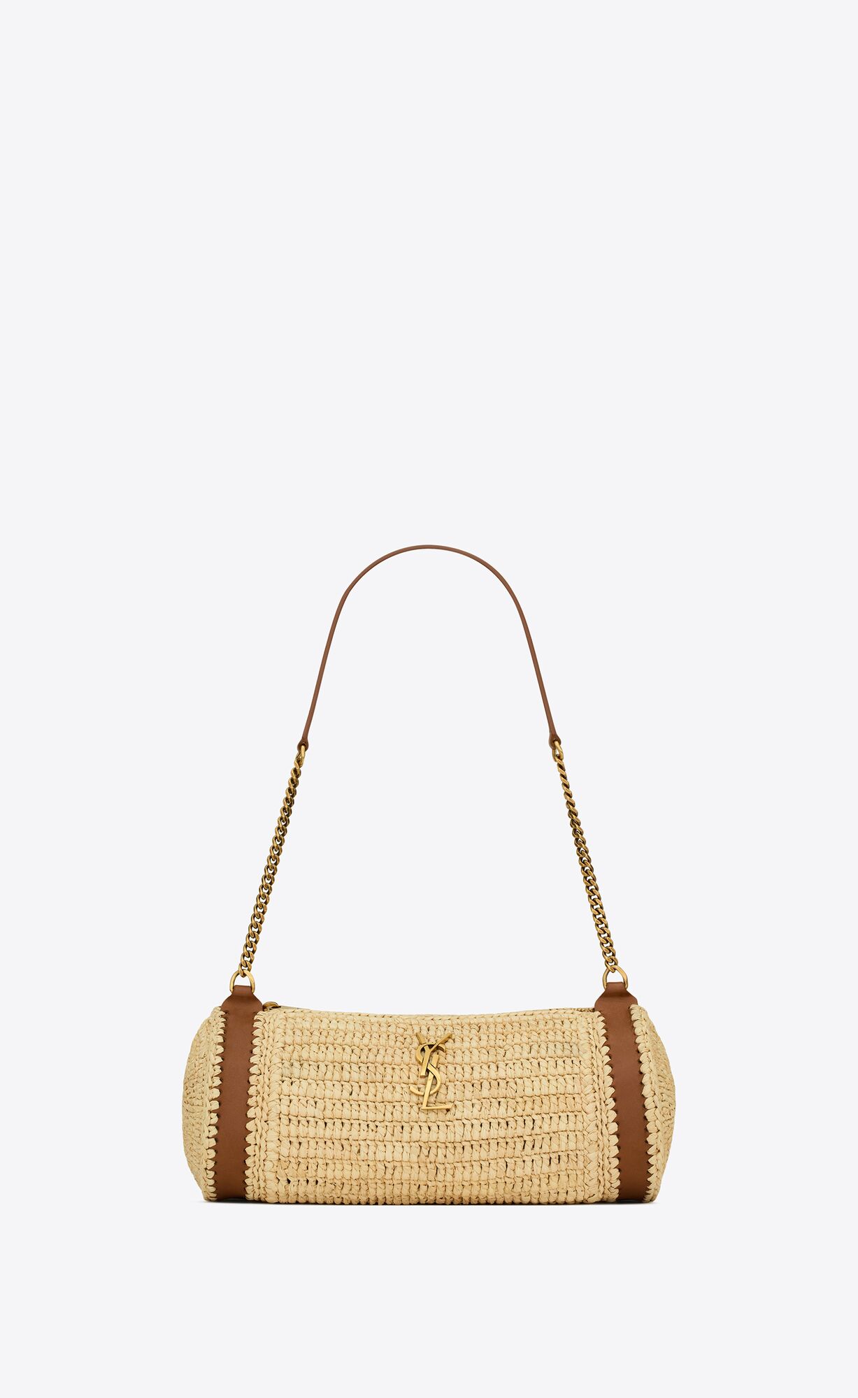 YSL cassandre small cylindric bag in raffia and vegetable-tanned leather bags 744504GAABN2080