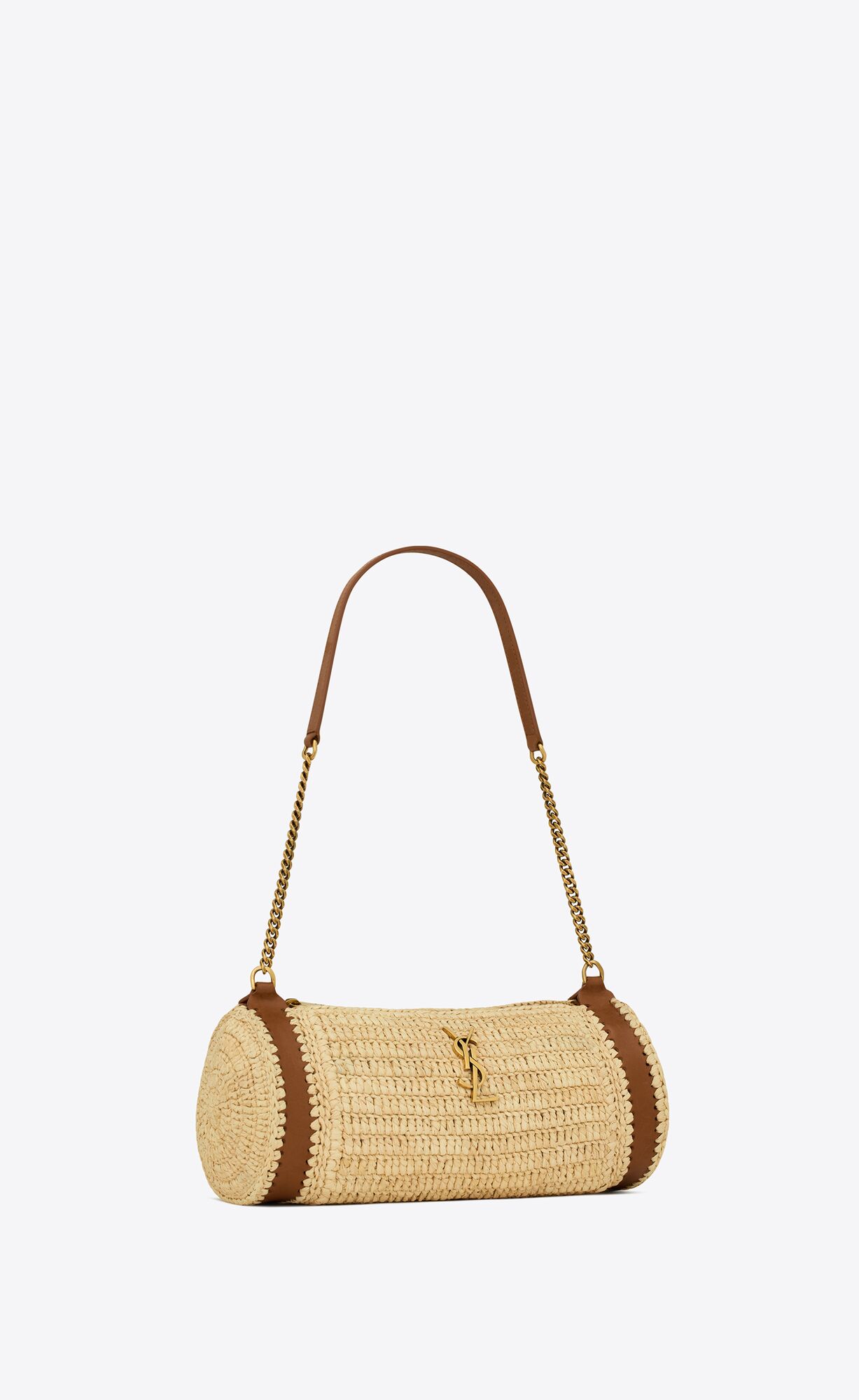 YSL cassandre small cylindric bag in raffia and vegetable-tanned leather bags 744504GAABN2080