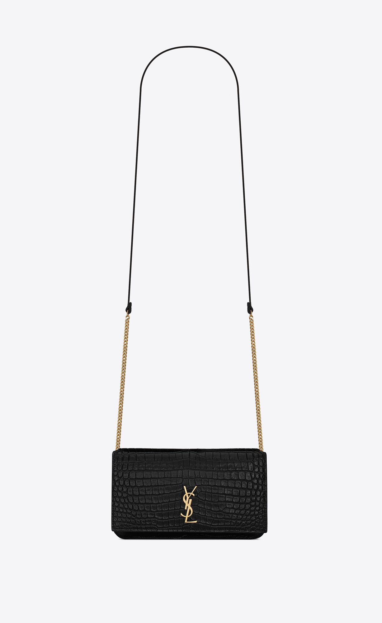 YSL cassandre phone holder in shiny crocodile-embossed leather bags 635095DND1J1000