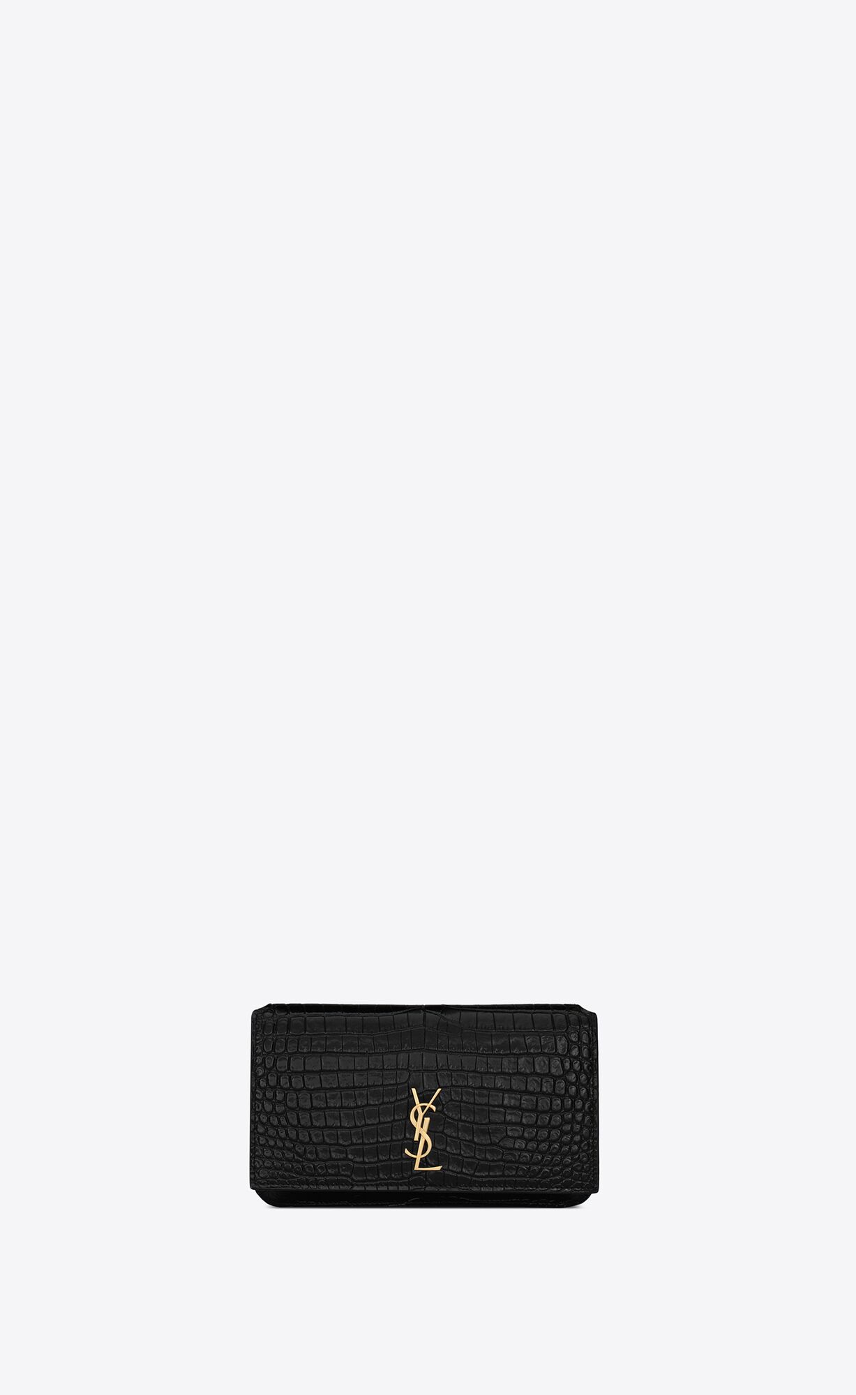 YSL cassandre phone holder in shiny crocodile-embossed leather bags 635095DND1J1000