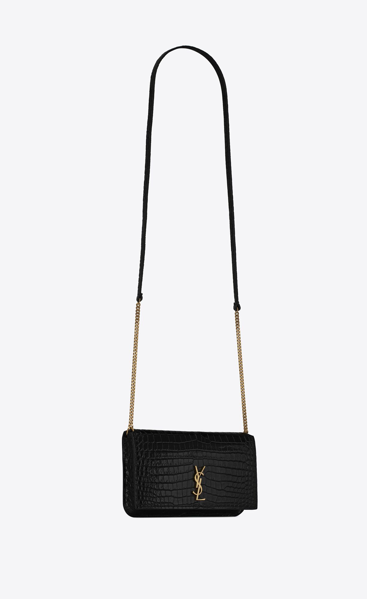 YSL cassandre phone holder in shiny crocodile-embossed leather bags 635095DND1J1000