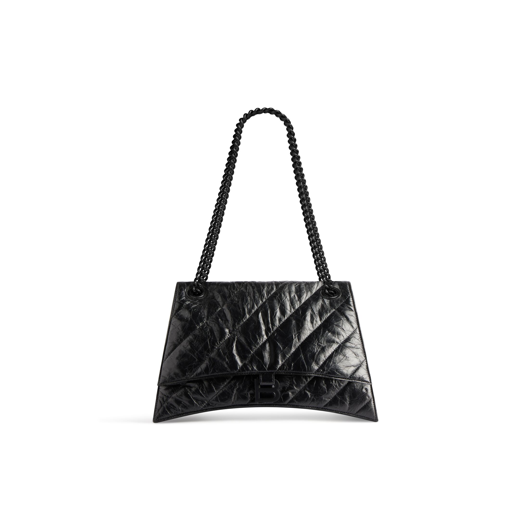 balenciaga Crush Medium Chain Bag Quilted in Black 716393210IY1000