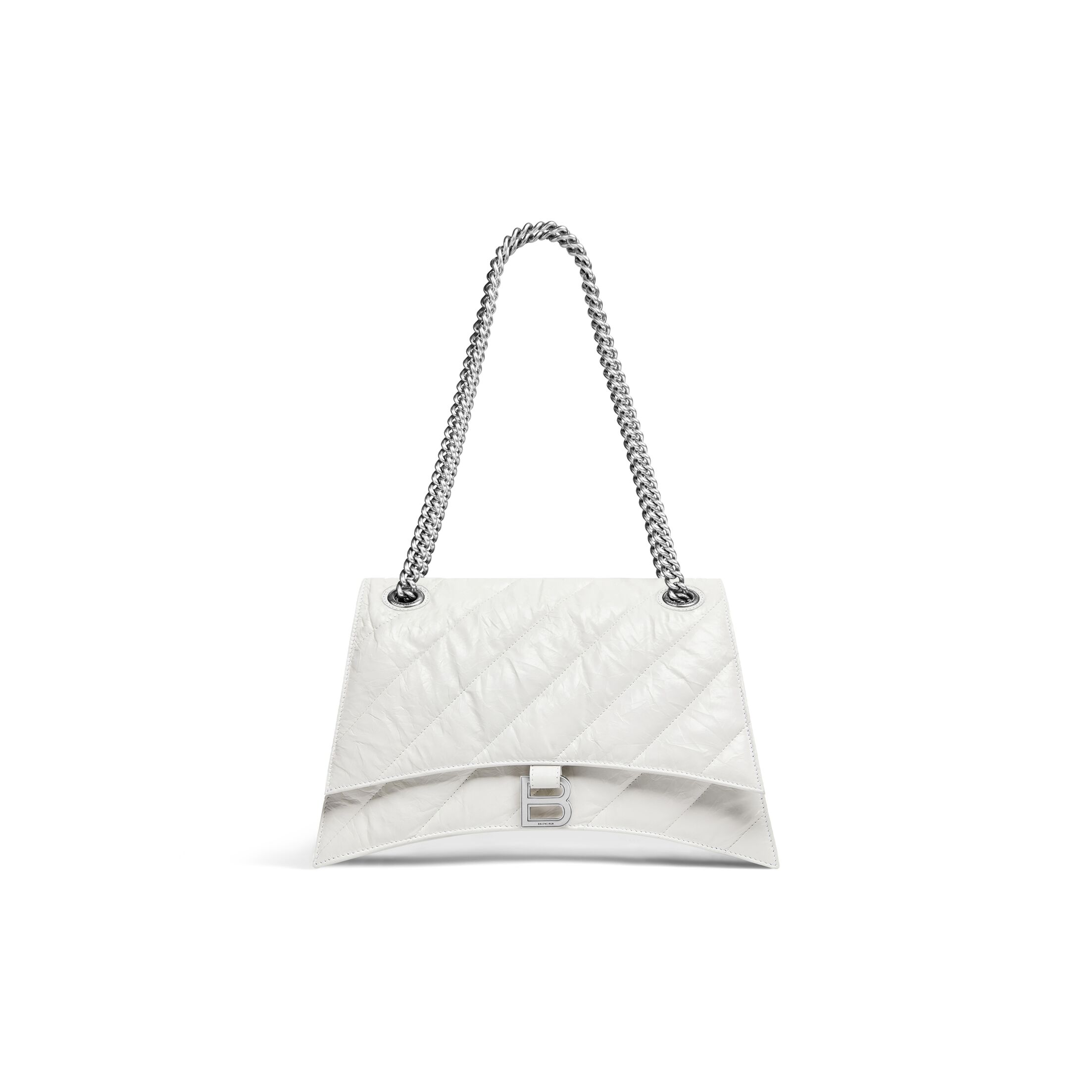 balenciaga Crush Medium Chain Bag Quilted in Optic White 716393210J09001