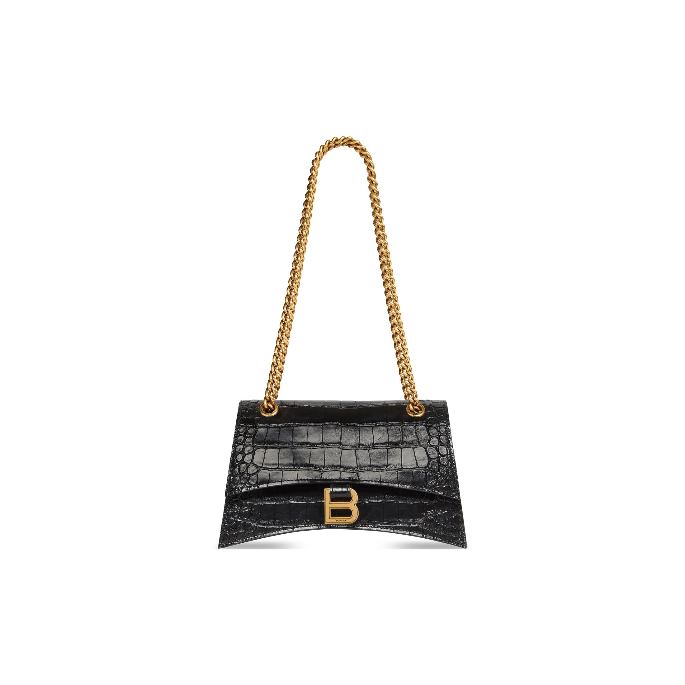 balenciaga Crush Small Chain Bag Crocodile Embossed in Black 716351210IX1000