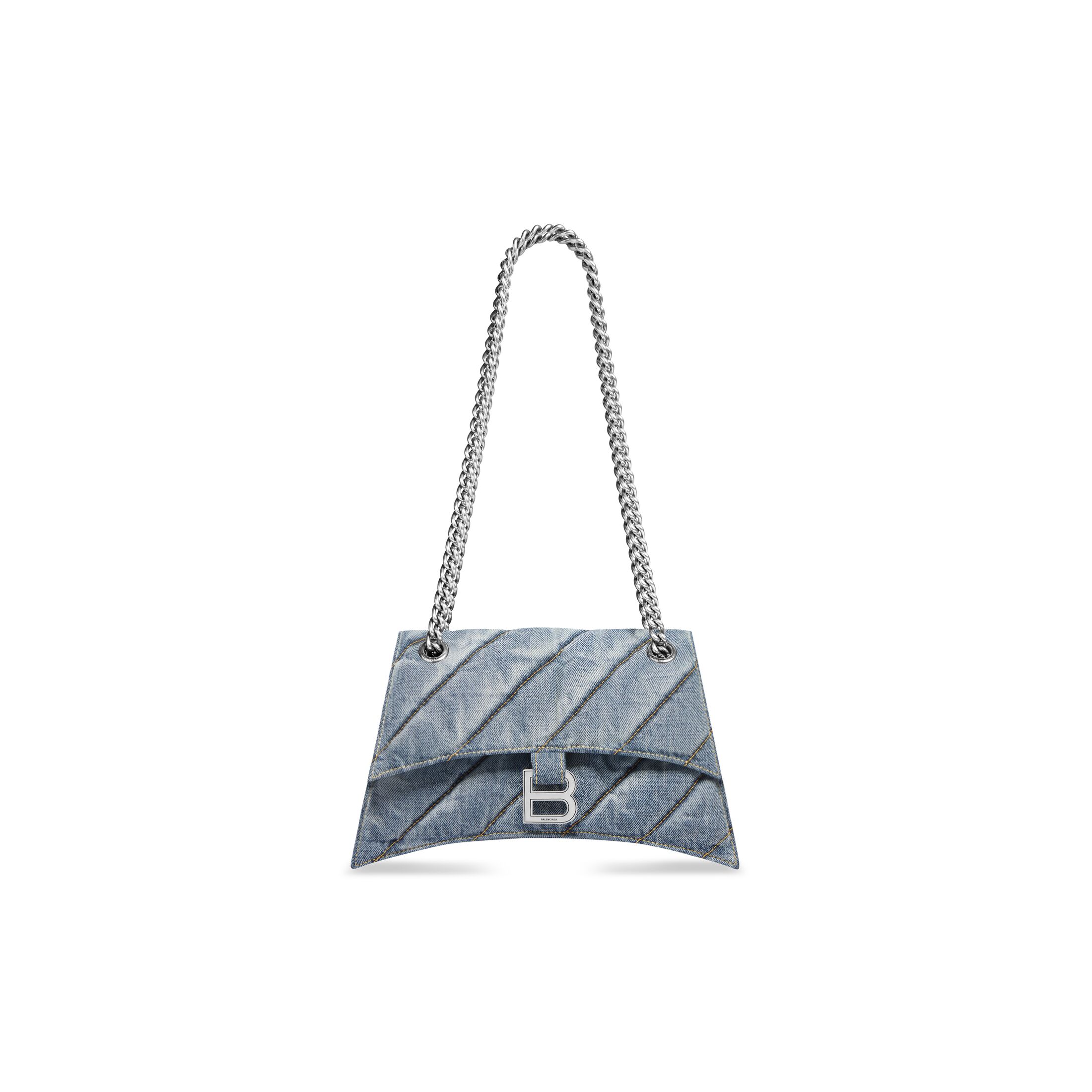 balenciaga Crush Small Chain Bag Quilted Denim in Blue 7163512AAGX4661