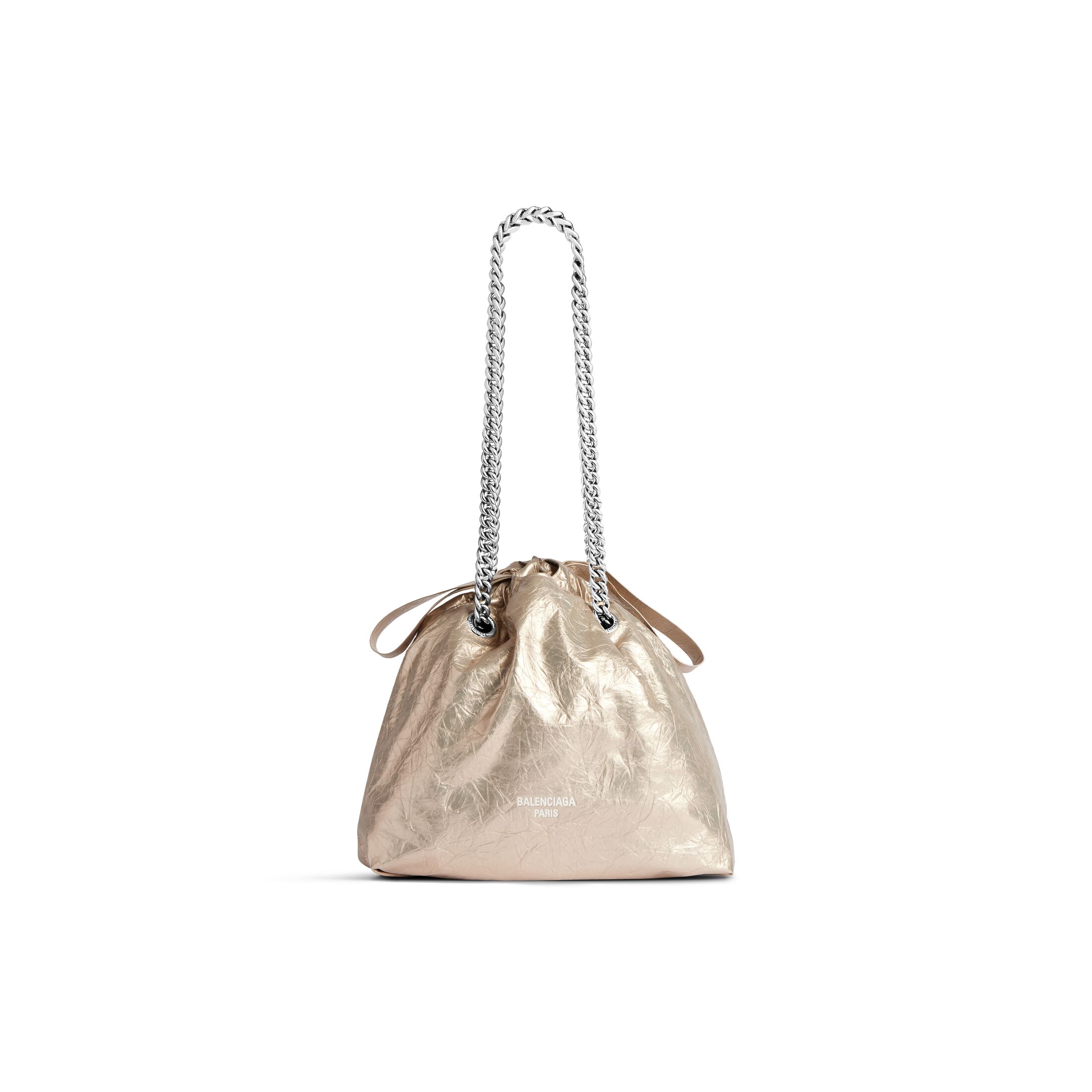 balenciaga Crush Small Tote Bag Metallized in Beige 7429422AATG9706